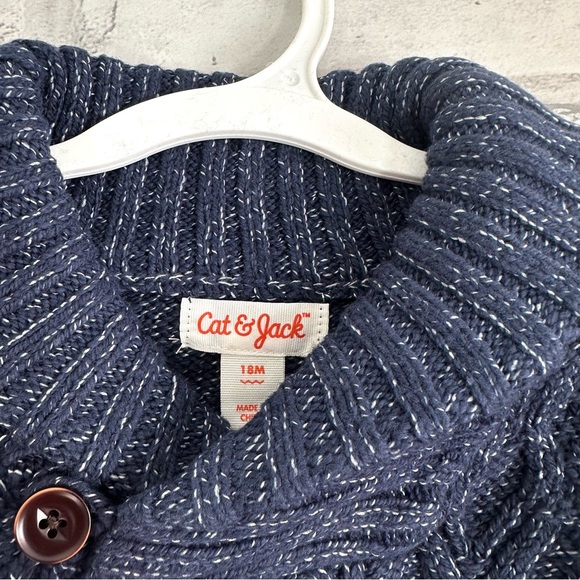 Cat & Jack Baby Boy Navy Long Sleeve Shawl Collar Cable Knit Pullover Sweater - Picture 5 of 7